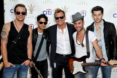 Producer Chris Isaacson with pop rock band Honor Society (Andrew Lee, Jason Rosen, Mi Photo