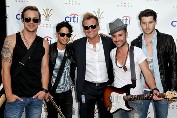 Producer Chris Isaacson with pop rock band Honor Society (Andrew Lee, Jason Rosen, Mi Photo