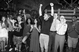 Hair Ensemble Cast Members celebrating the Opening Night Gypsy Robe Ceremony for Reci Photo