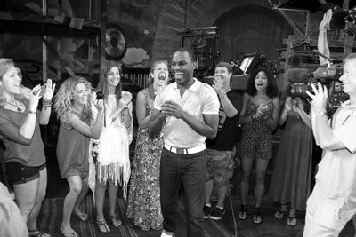 Arbender Robinson wih Ensemble Cast celebrating the Opening Night Gypsy Robe Ceremony Photo