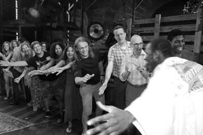 Arbender Robinson with Matt DeAngelis & Ensemble Cast celebrating the Opening Night G Photo
