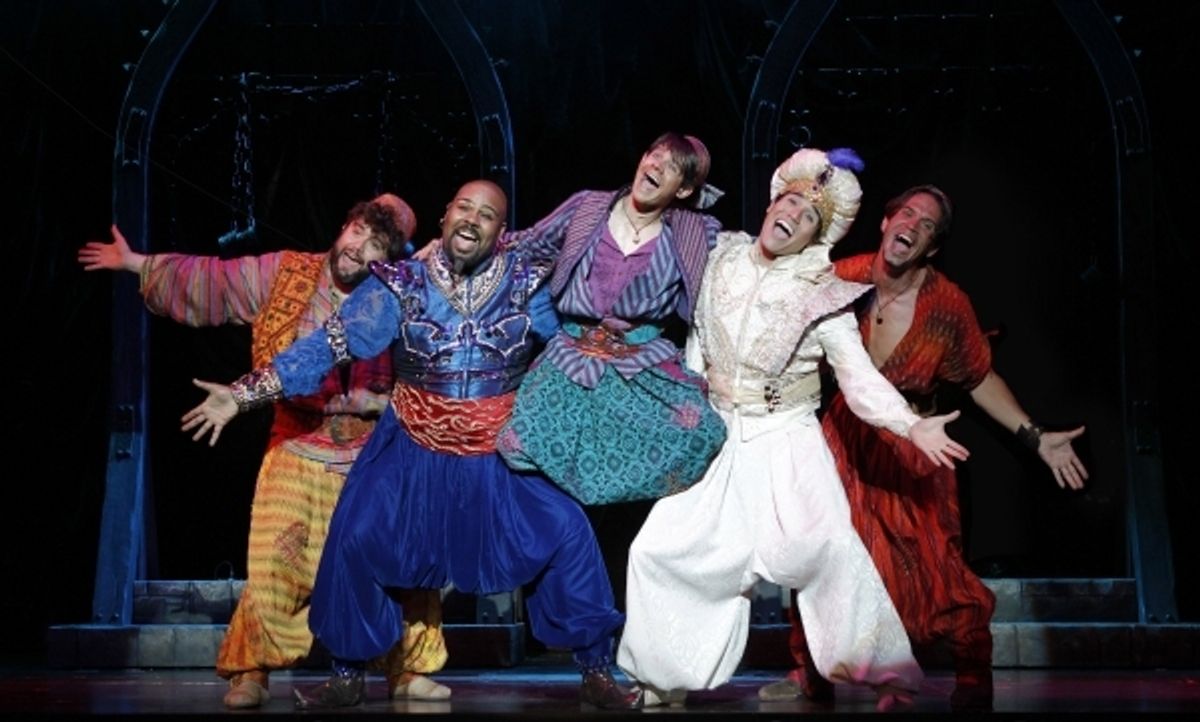 Brian Gonzales, James Monroe Iglehart, Andrew Keenan-Bolger, Adam Jacobs, and Brandon O'Neill at 