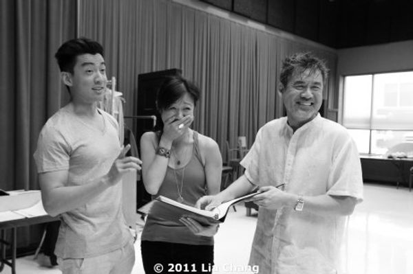 Johnny Wu and Angela Lim with Chinglish playwright David Henry Hwang Photo