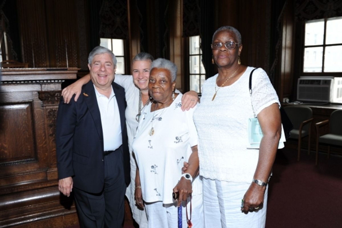 BP Markowitz, Jamie Markowitz, and newlyweds Barbara Pilgrim and Geraldine Whitsett of Park Slope