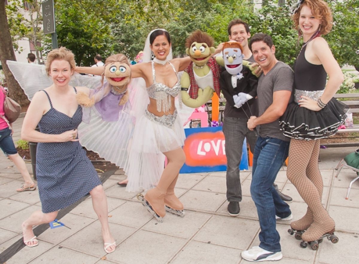 Jen Barnhart, Jed Resnick, and Howie Michael Smith with a new happy couple at 