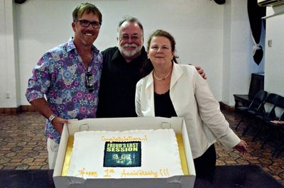 Playwright Mark St. Germain (center) with producers Carolyn Rossi Copeland (right) an Photo