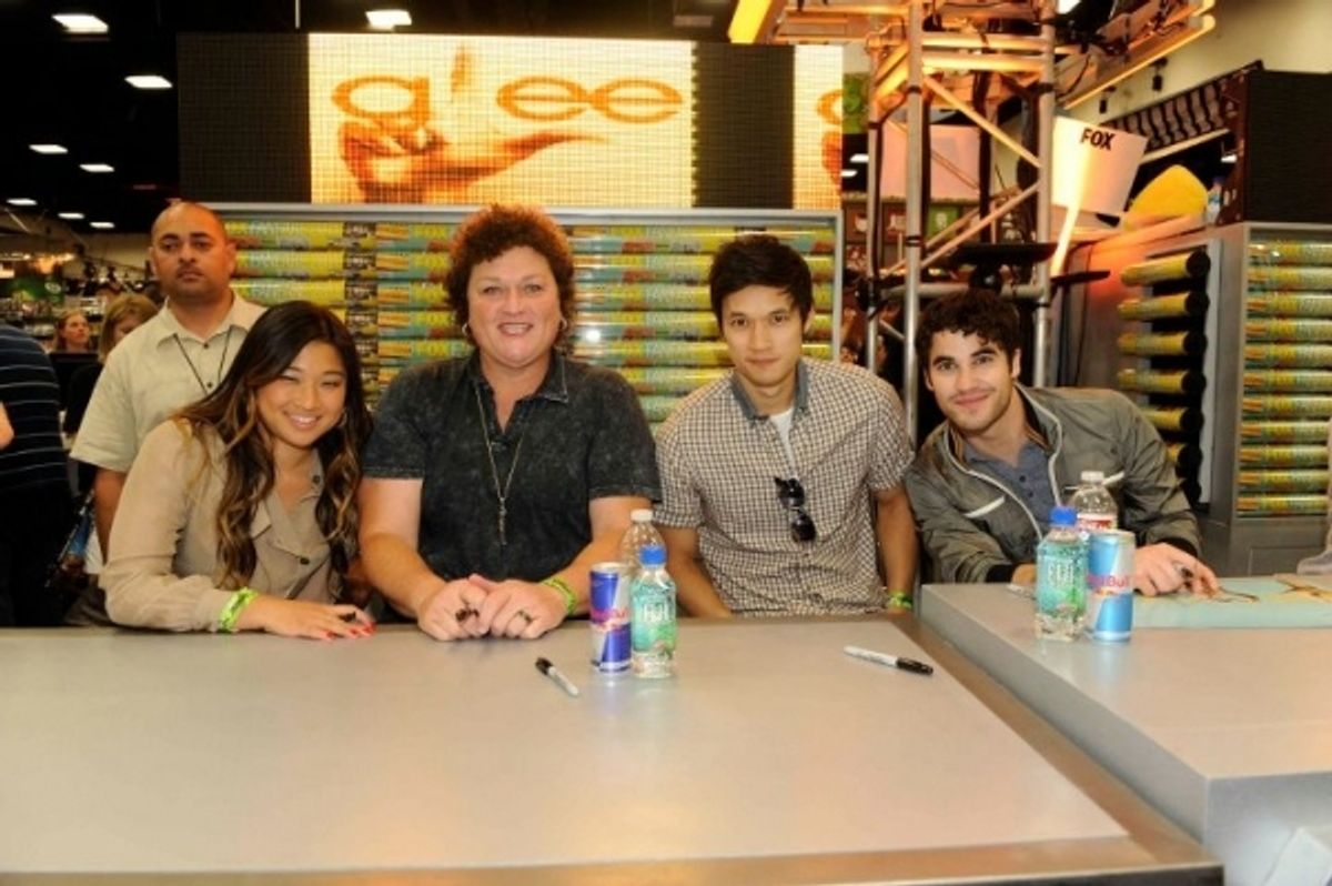 Jenna Ushkowitz, Dot Marie Jones, Harry Shum Jr. and Darren Criss. Photo Credit:  2011 FOX BROADCASTING at 