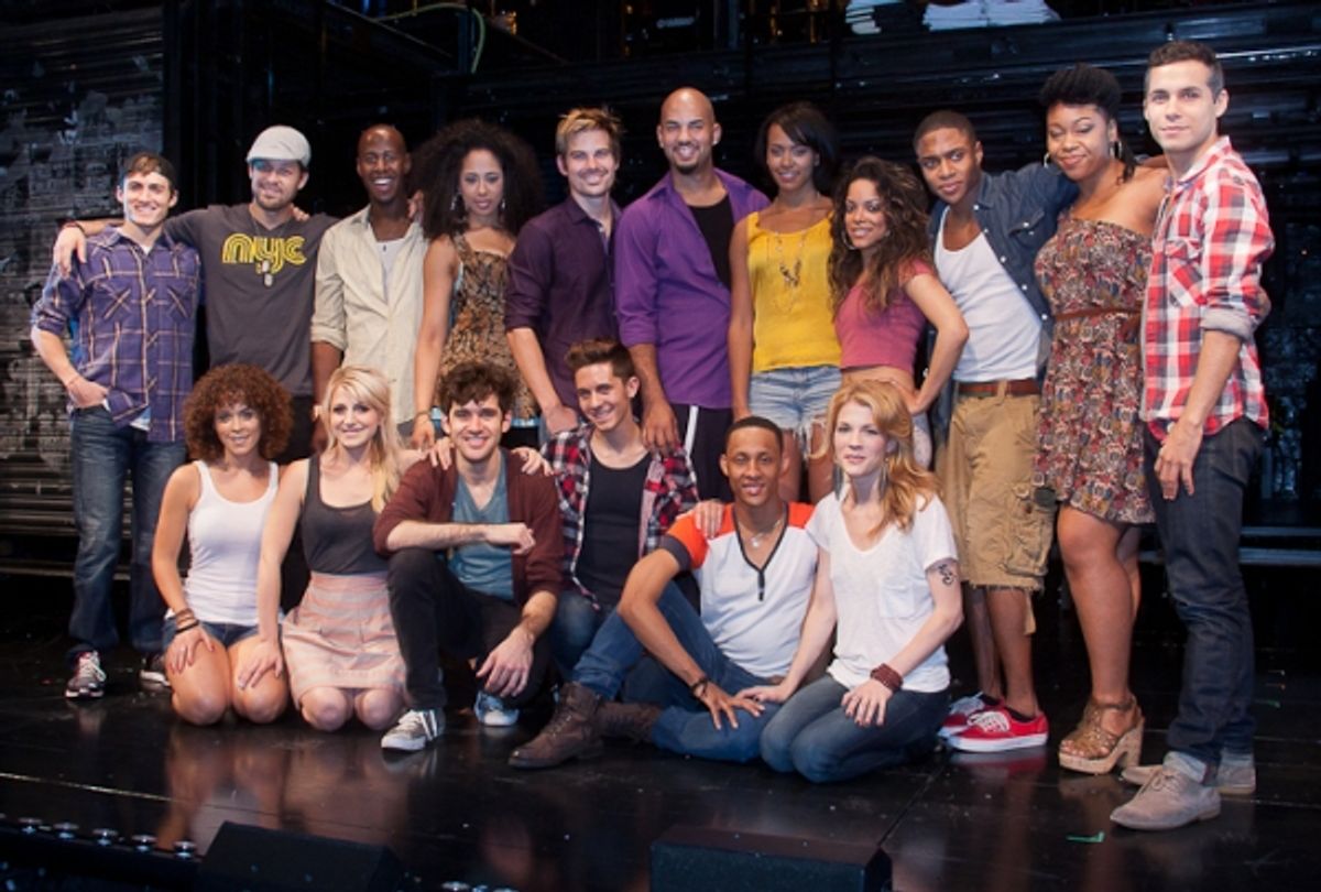 The full cast with swings Joaquina Kalukango, Sean Michael Murray, Xavier Cano, and Genny Padilla at 