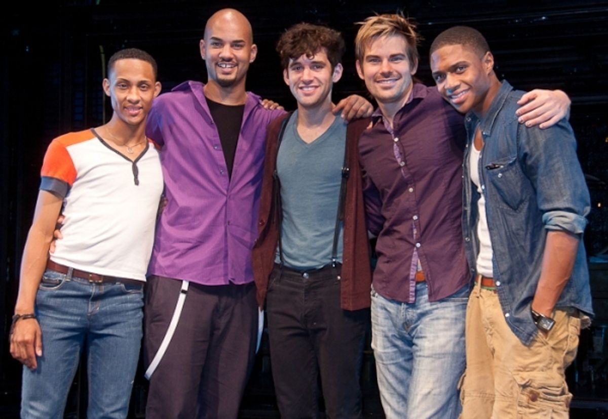 MJ Rodriguez, Nicholas Christopher, Adam Chanler-Berat, Matt Shingledecker, and Ephraim Sykes. Photo Credit: PeterJames Zielinski at 