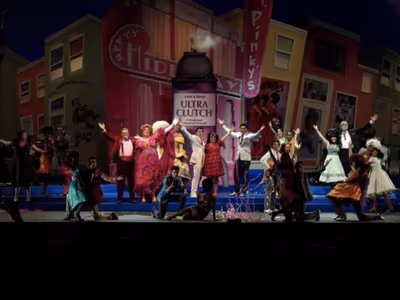 Drew Carey, Harvey Fierstein, Nick Jonas and Marissa Jaret Winokur and the cast of HA Photo