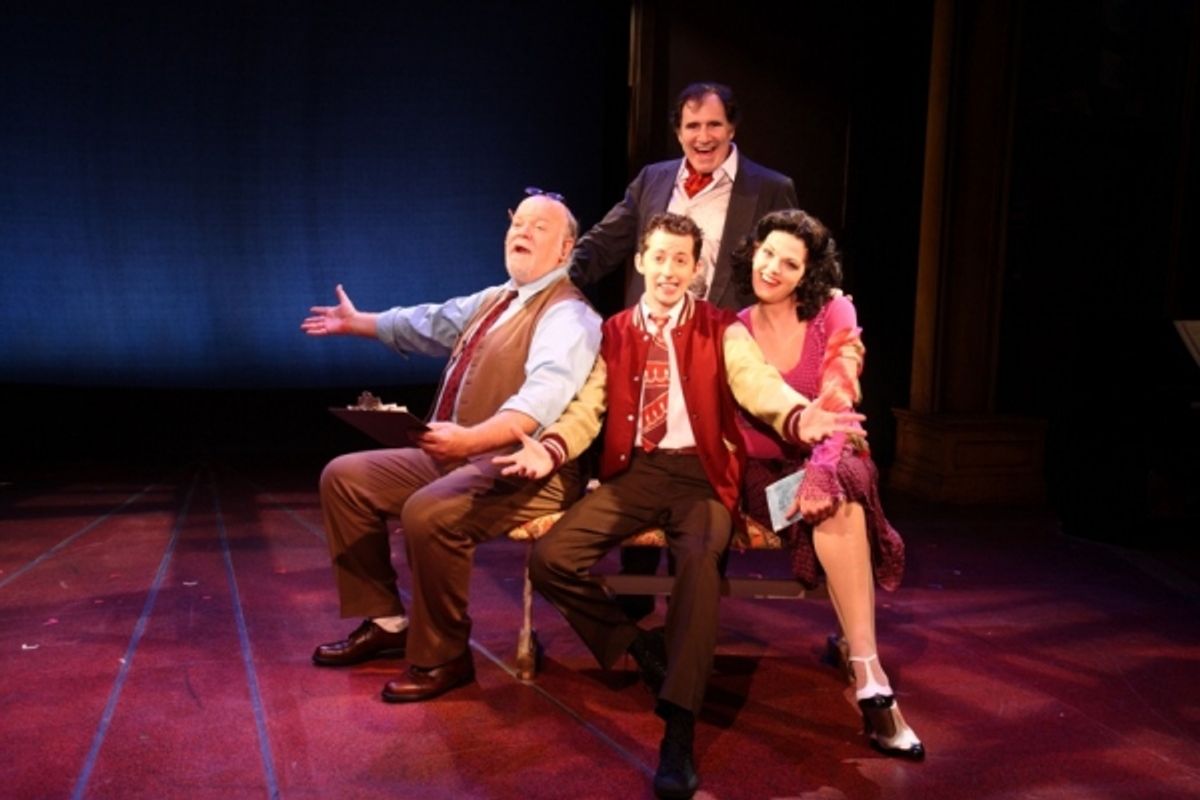 Richard Kind (standing); Left to right: Erick Devine, Josh Grisetti and Kate Shindle at 