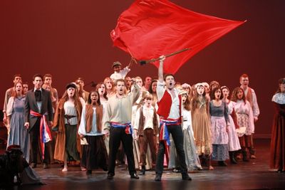 Tyler Hanes and students close the first act with "One Day More"
 Photo
