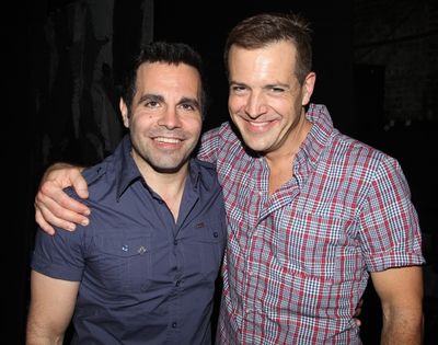 Mario Cantone & Stephen Bienskie attending a performance of the Off-Broadway Smash Hi Photo