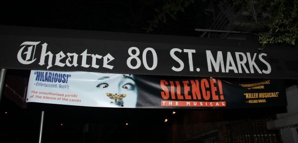 Theatre Marquee for the Off-Broadway Smash Hit Silence! The Musical at Theatre 80 St. Photo
