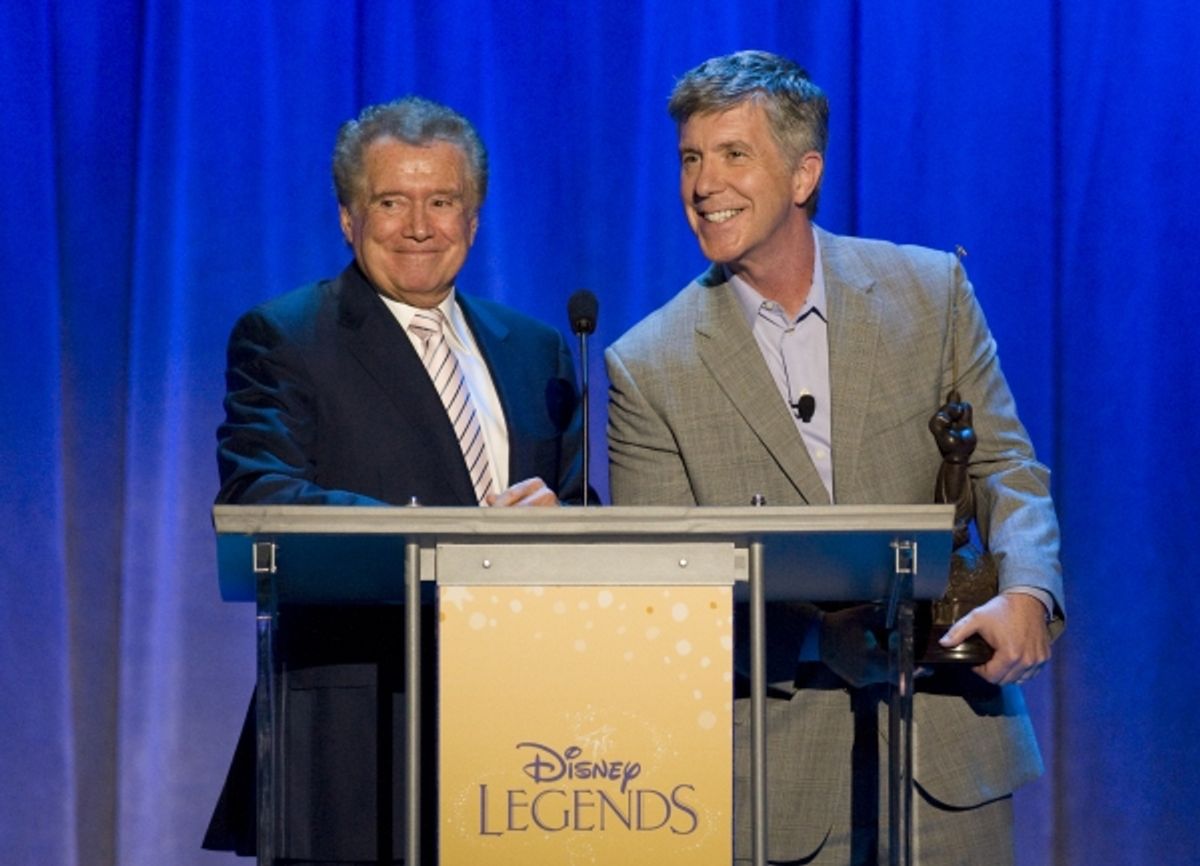 Aug. 19, 2011 - Anaheim, California, U.S. - Regis Philbin accepts his Disney Legend Award from Tom Bergeron during a ceremony at the Anaheim Convention Center Friday...///ADDITIONAL INFO: n.d23.0820 - 8/19/11  - PHOTO BY JOSHUA SUDOCK, THE ORANGE COUNTY R at 