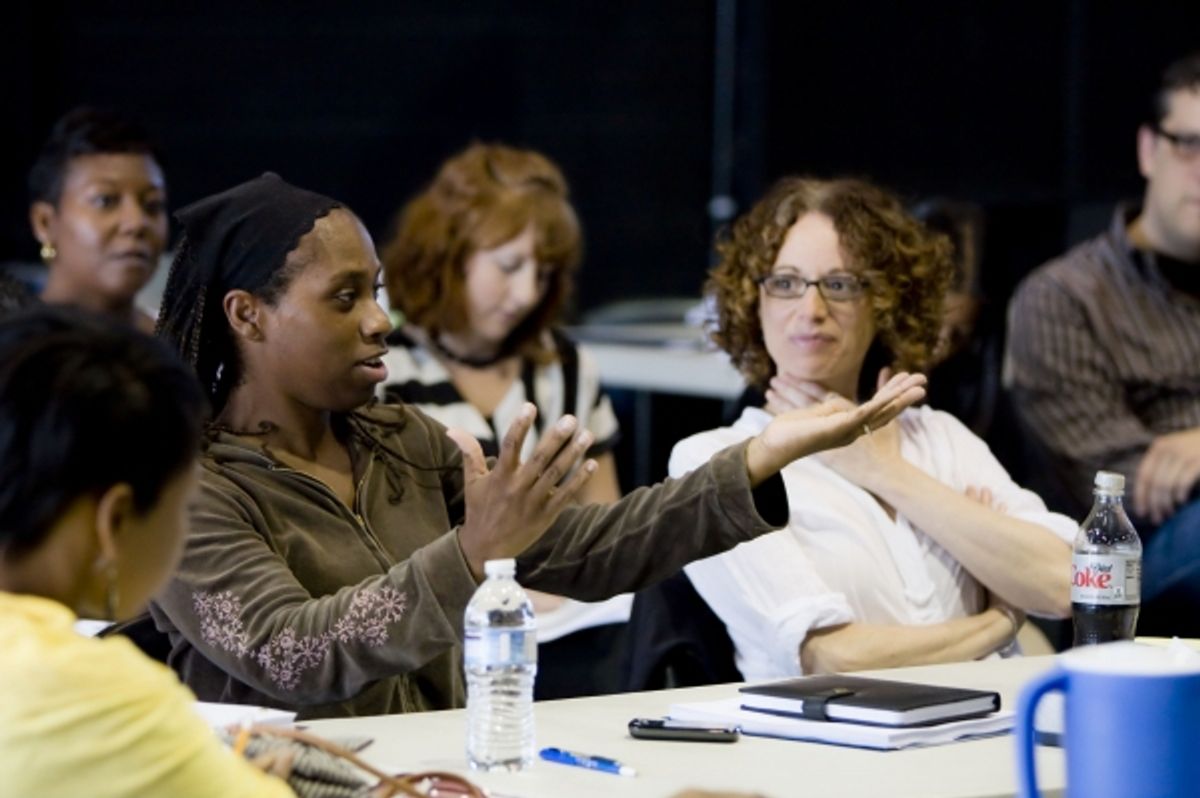 Kirsten Greenidge (gesturing, left) and director Rebecca Taichman at 