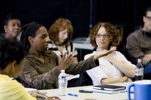 Kirsten Greenidge (gesturing, left) and director Rebecca Taichman @ BroadwayWorld Kirsten Greenidge (gesturing, left) and director Rebecca Taichman Photo
