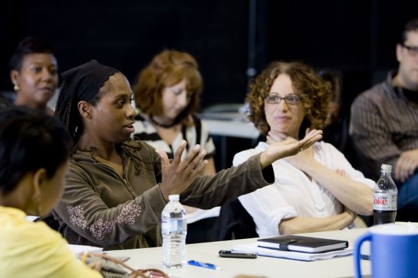 Kirsten Greenidge (gesturing, left) and director Rebecca Taichman Photo
