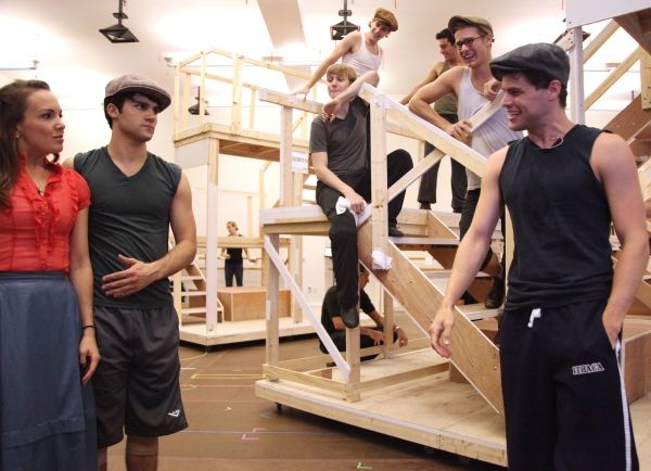 Laurie Veldheer, Max Ehrich,  Jeremy Jordan  and the cast of 'Newsies' Photo