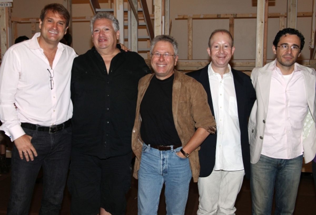 Jeff Calhoun, Harvey Fierstein, Alan Menken, Jack Feldman & Christopher Gattelli and the cast of 'Newsies' at 