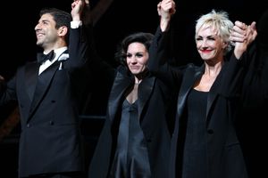Curtain Call - Kara DioGuardi (Grammy-nominated songwriter and former "American Idol" judge ) with Tony Yazbeck, Amra-Faye Wright as she makes her Broadway Debut as Roxie Hart in 'CHICAGO' on Broadway at the Ambassador Theatre in New York City. @ BroadwayWorld Curtain Call - Kara DioGuardi (Grammy-nominated songwriter and former "American Idol" Photo