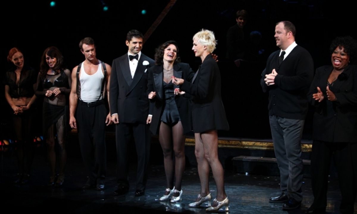 Curtain Call - Kara DioGuardi  with R. Lowe, Tony Yazbeck, Amra-Faye Wright, Chris Sullivan, Carol Woods as she makes her Broadway Debut as Roxie Hart in 'CHICAGO' on Broadway at the Ambassador Theatre in New York City. at 