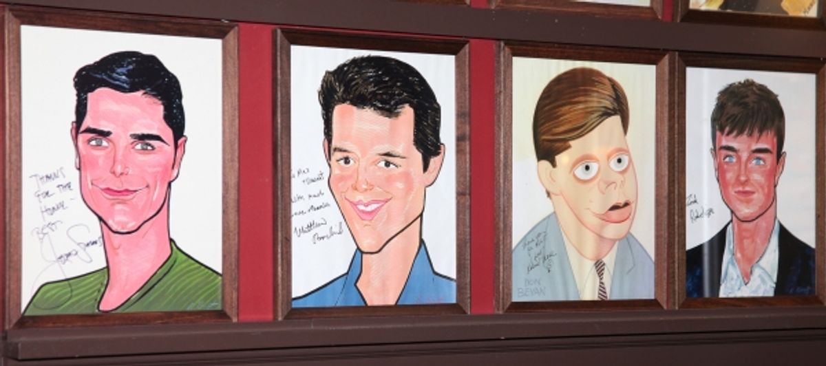 Nick Jonas announces he will star in the Broadway Musical 'How To Succeed in Business without Really Trying' starting January 24, 2012 at the Al Hirschfeld Theatre in New York City.. Seen here with Portraits of past actors who has starred in his role. at 