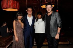 Lea Michele, FOX President of Entertainment Kevin Reilly, Amber Riley and Cory Montei Photo