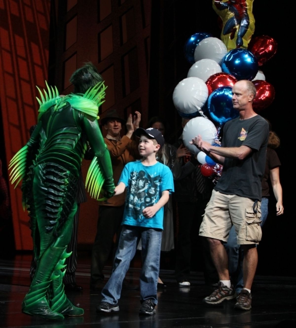 Jordan Muir and cast of SPIDER-MAN: TURN OFF THE DARK. Photo Credit: Walter McBride at 