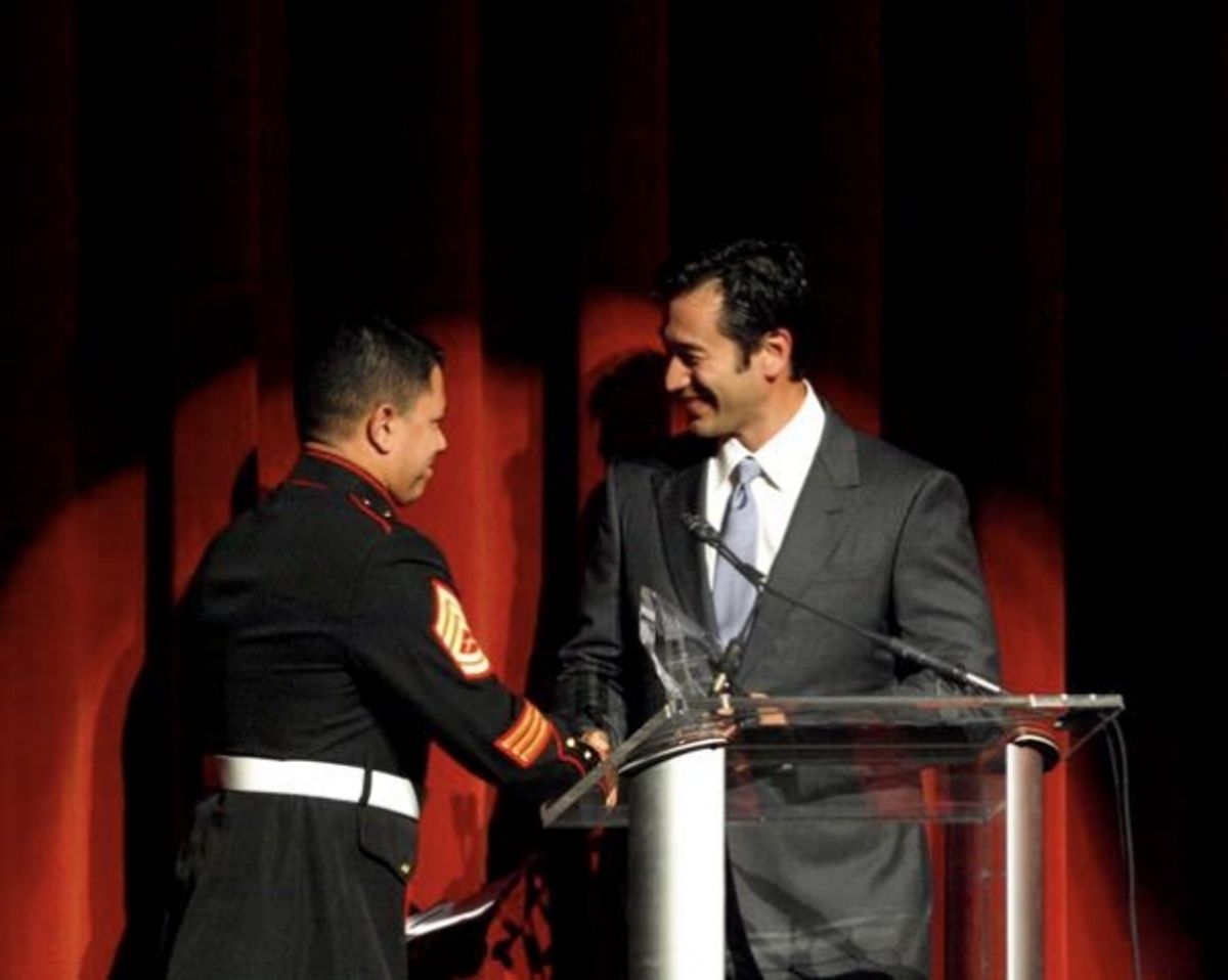 U.S. Marine Corps Sergeant Tony Lino and Dr Leif Rogers at 