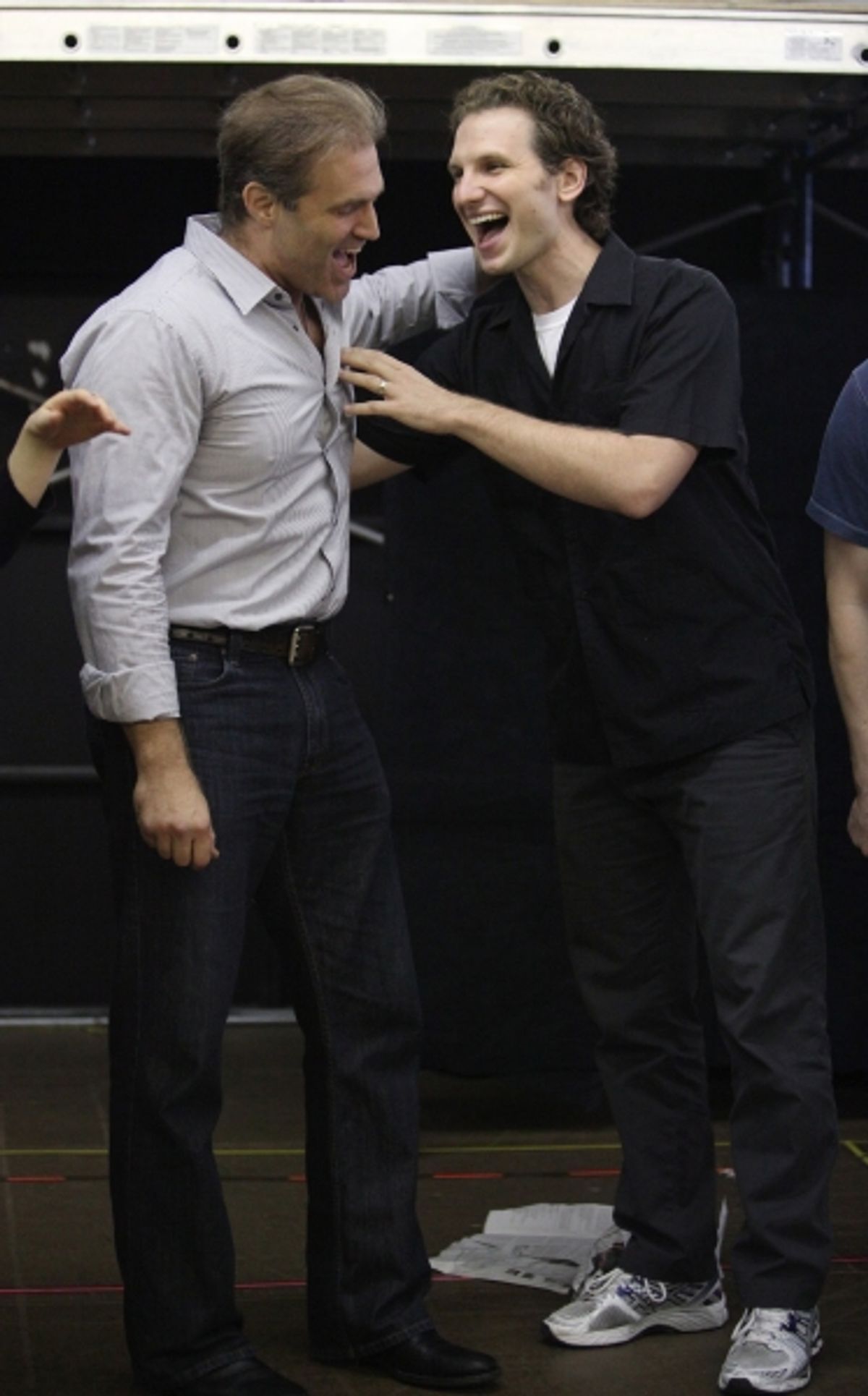 Marc Kudisch & Sebastian Arcelus at the Open Press Rehearsal for the Second Stage Theater Production of 'The Blue Flower' at the Second Stage Rehearsal Room in New York City. at 