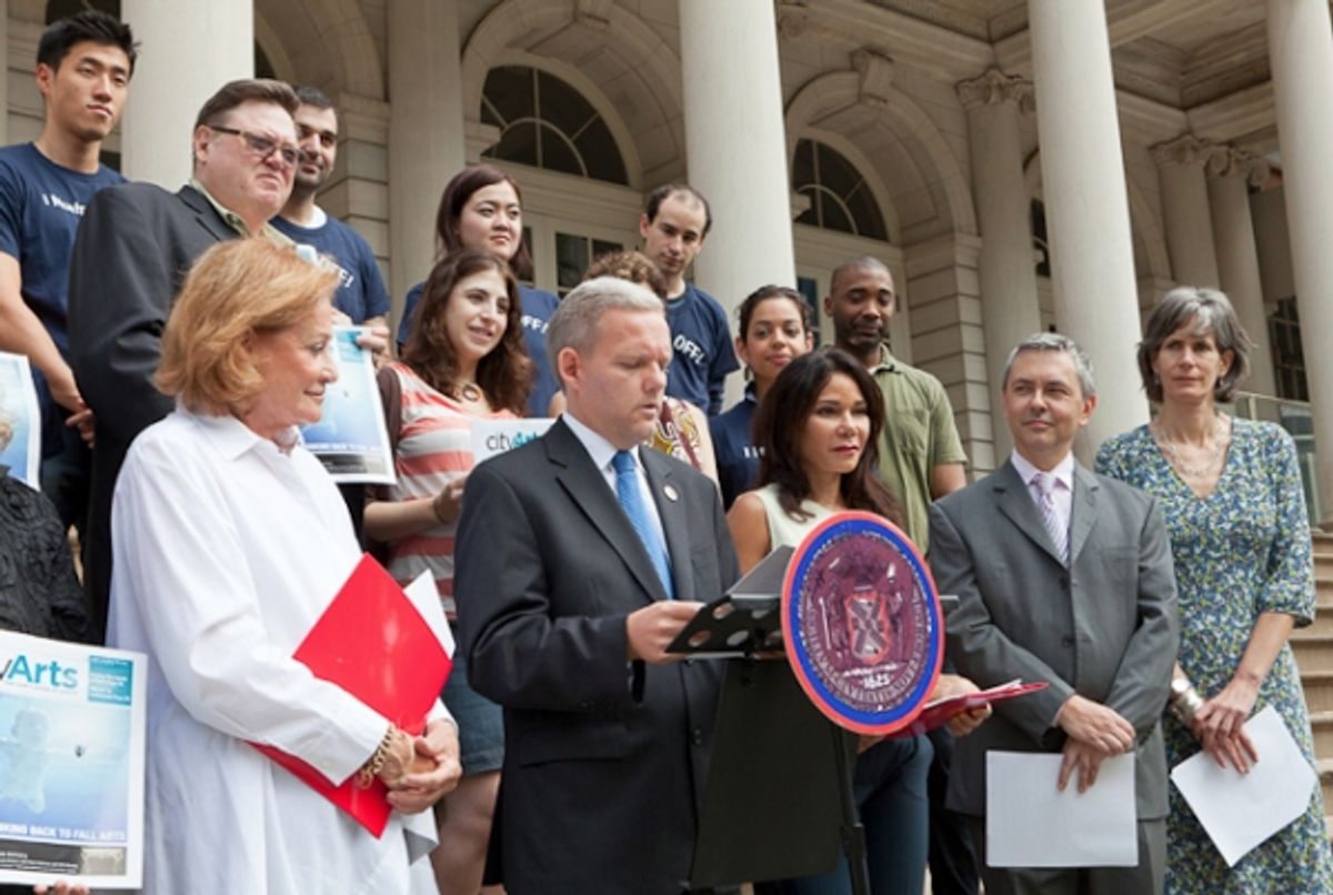 Cynthia Harris (artist), Council Member Jimmy Van Bramer, Daphne Rubin-Vega (artist), Kevin Moore (TCG's Managing Director), Commissioner Kate Levin at 