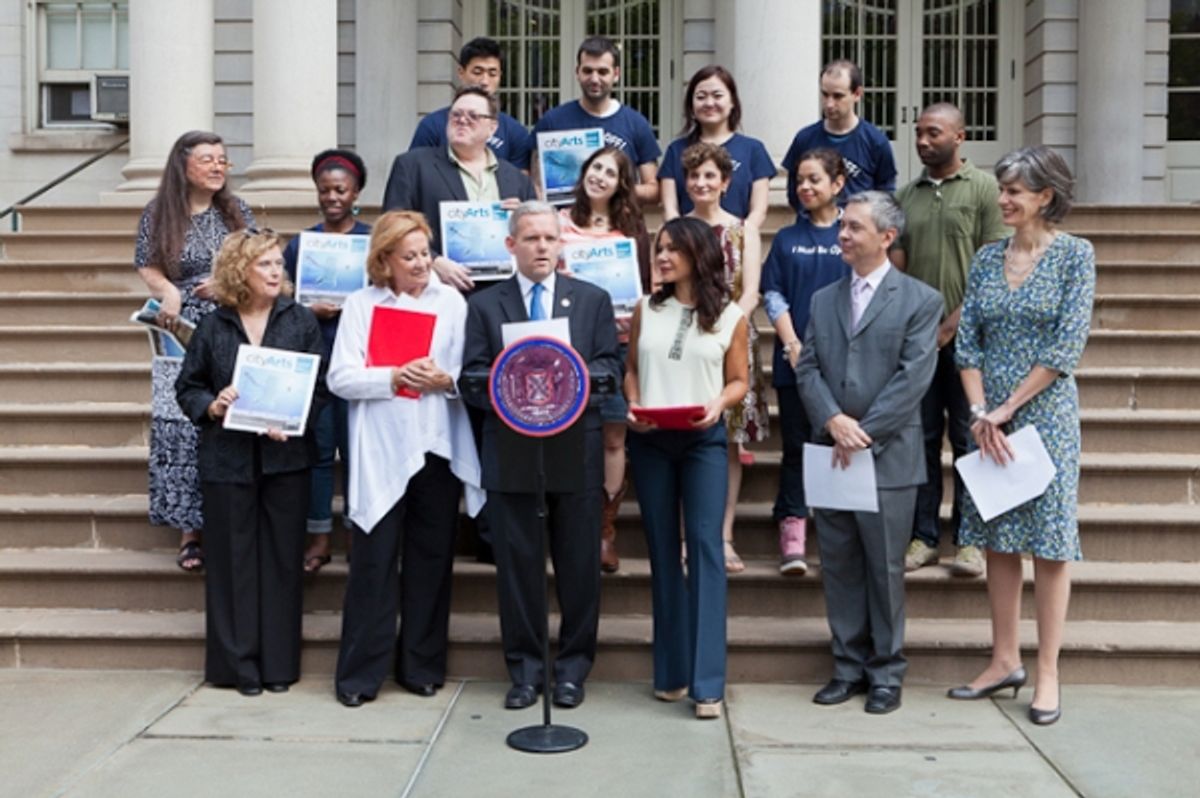 Kate Walsh (Publisher, CITY ARTS), Cynthia Harris (artist), Council Member Jimmy Van Bramer, Daphne Rubin-Vega (artist), Kevin Moore (TCG's Managing Director), Commissioner Kate Levin  at 