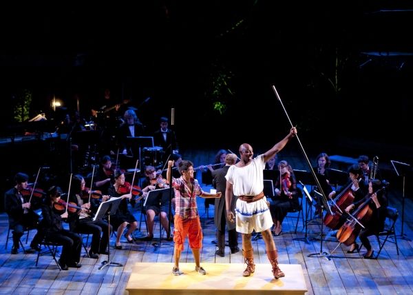 (front, from left) Michael Garcia as the Prince and Alvin Crawford as Odysseus with m Photo