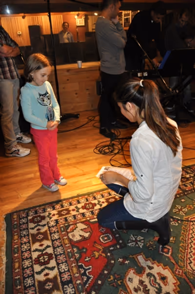 Ashley Argota is joined by her biggest fan-Delphina daughter of Producer Lynn Pinto Photo