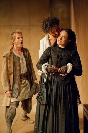 Samantha Robinson (as Ines) Milo Twomey (as Don Alonso), and Peter Bramhill (as Moscatel)
@ BroadwayWorld Samantha Robinson (as Ines) Milo Twomey (as Don Alonso), and Peter Bramhill (as Mosca Photo