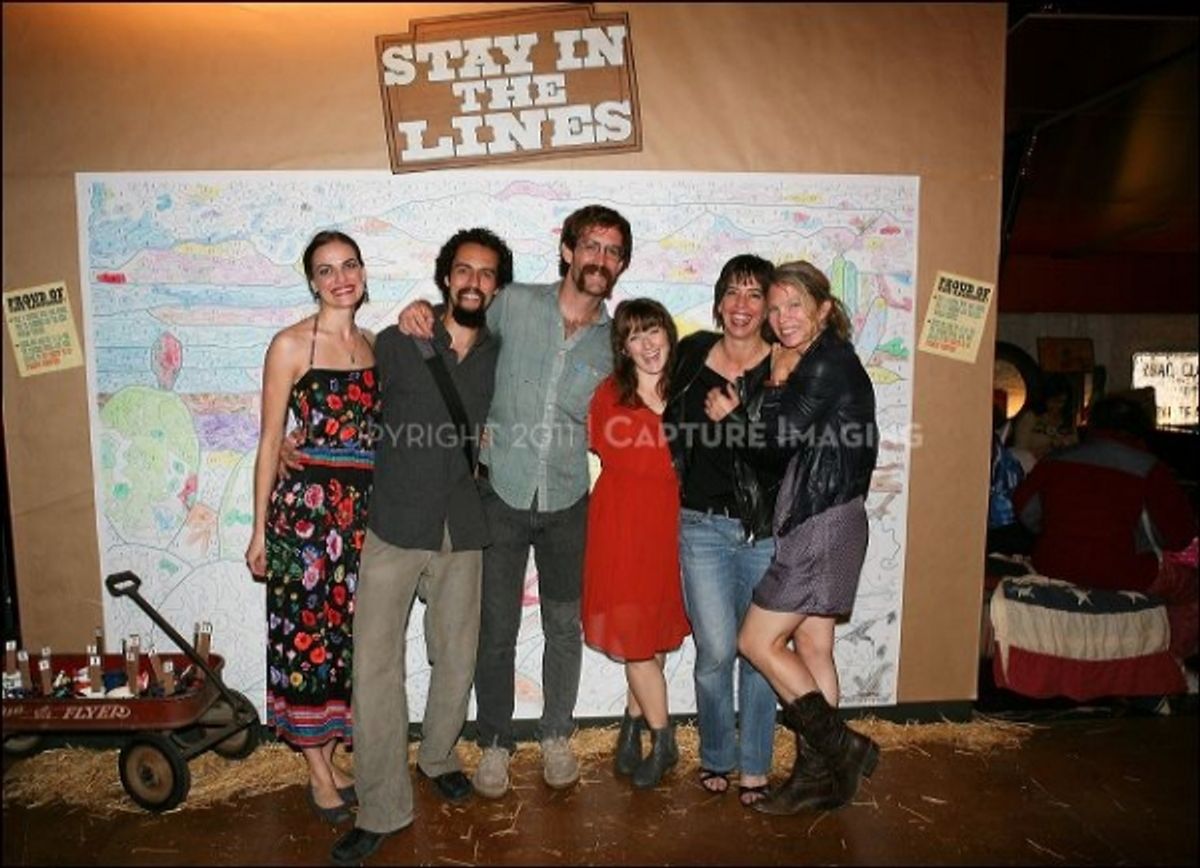 CULVER CITY, CA - OCTOBER 8: (L-R) Cast member Erin Meyer, cast member Noel Gaulin, Co-Director/Cast member Thomas Graves, cast member Hannah Kenah, Co-Director/cast member Lana Lesley and choreographer Dayna Hanson pose during the shindig for the opening at 