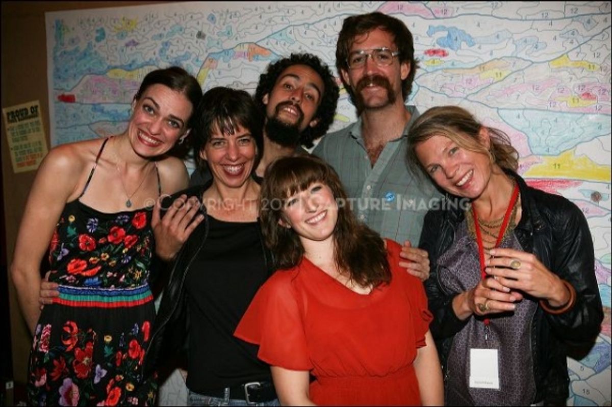 CULVER CITY, CA - OCTOBER 8: (L-R) Cast member Erin Meyer, Co-Director/cast member Lana Lesley, cast member Noel Gaulin, Co-Director/Cast member Thomas Graves, cast member Hannah Kenah and choreographer Dayna Hanson pose during the shindig for the opening at 