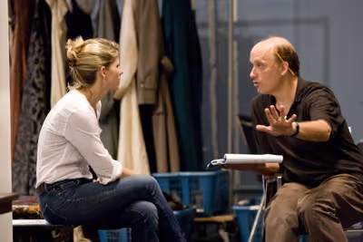 Kelli O'Hara and Frank Wood in rehearsal for King Lear, directed by James Macdonald,  Photo
