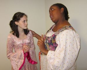    Megan Sherow of Millstone and Zulekia Dockery of Rahway, rehearse a scene from Mac Photo