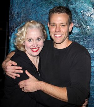 Adam Pascal with Nancy Opel celebrating his Birthday backstage after his first performance in 'Memphis' at the Shubert Theatre in New York City. @ BroadwayWorld Adam Pascal with Nancy Opel celebrating his Birthday backstage after his first perfor Photo