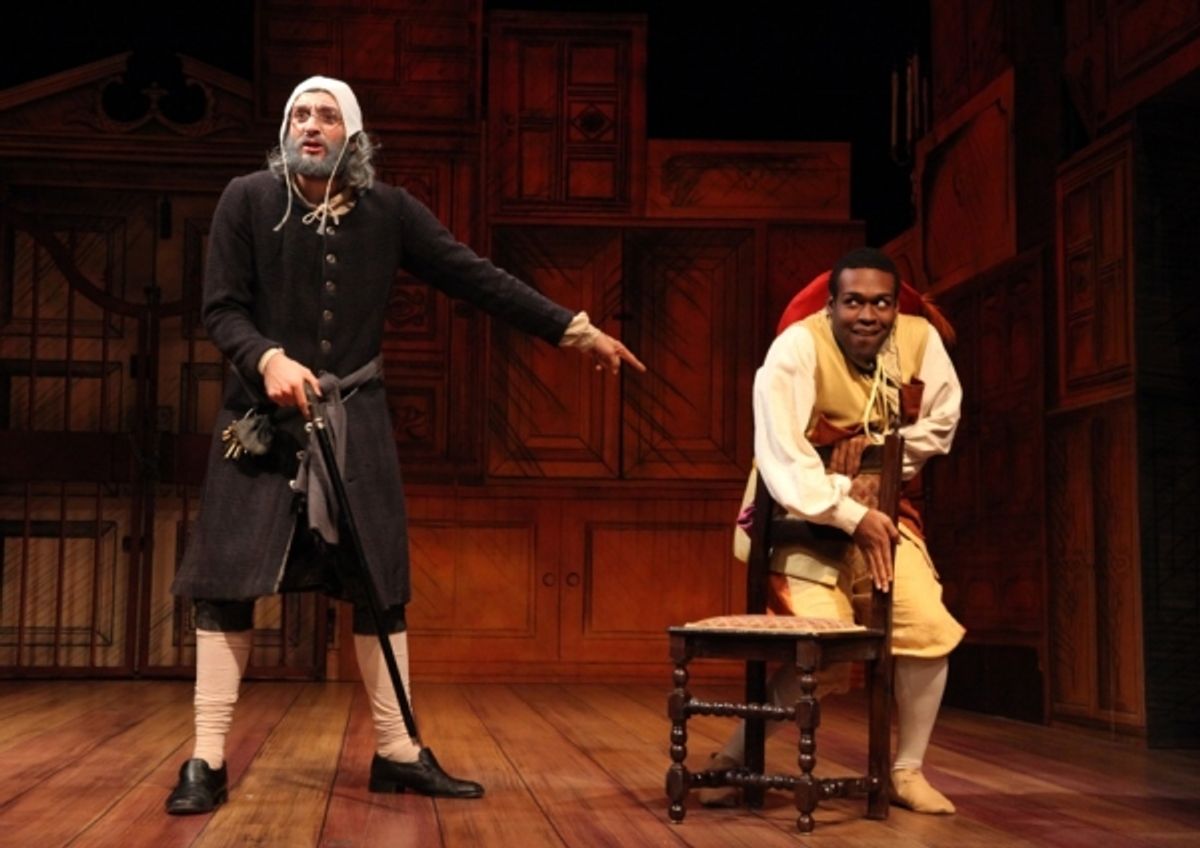 Andrea Pane as Harpagon with Desmond Thorne as La Fleche at 