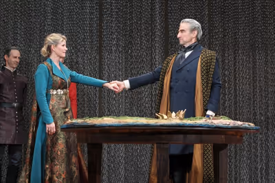Richard Topol, Kelli O'Hara, and Sam Waterston in King Lear, directed by James Macdon Photo