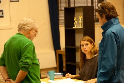 Michael Attenborough (Director), Billie Piper (Carly) and Tom Burke (Greg) Photo