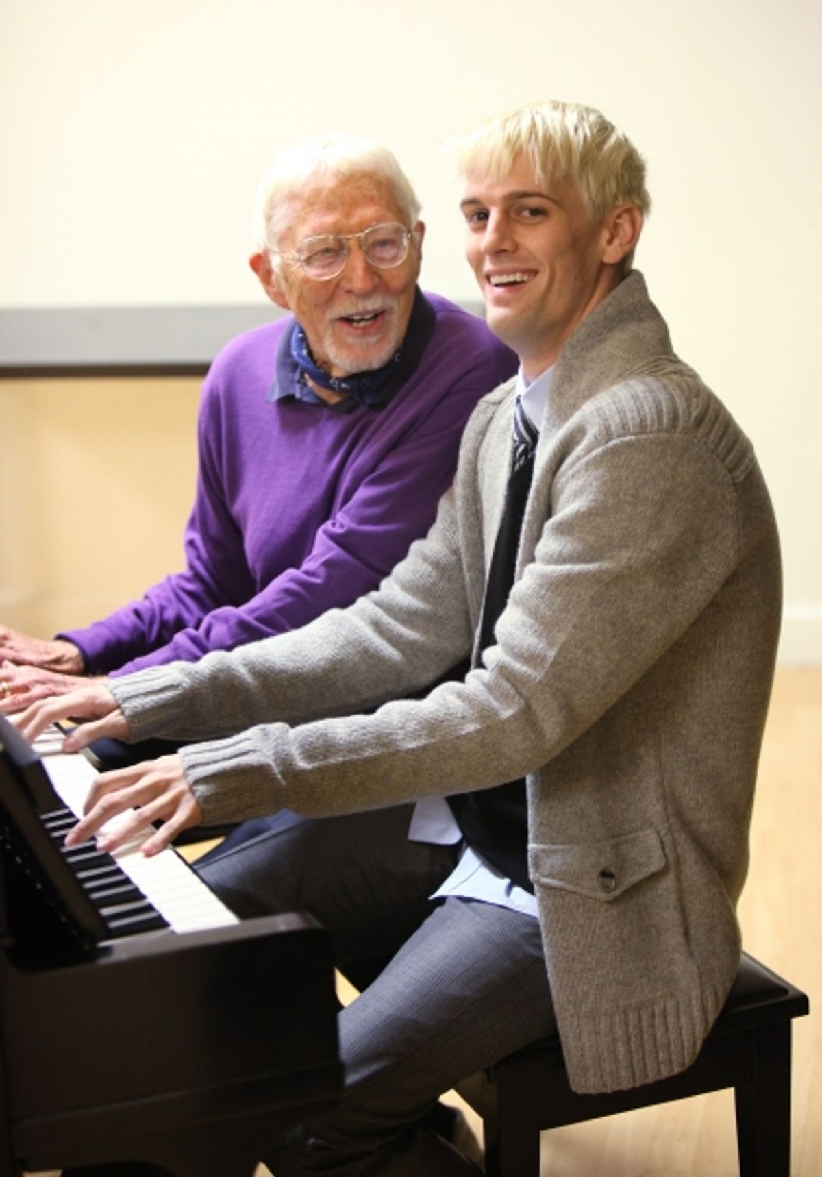 Aaron Carter in Rehearsals with creator Tom Jones for his Off-Broadway stage debut in 'The Fantasticks' at Snapple Theater Center in New York City. at 