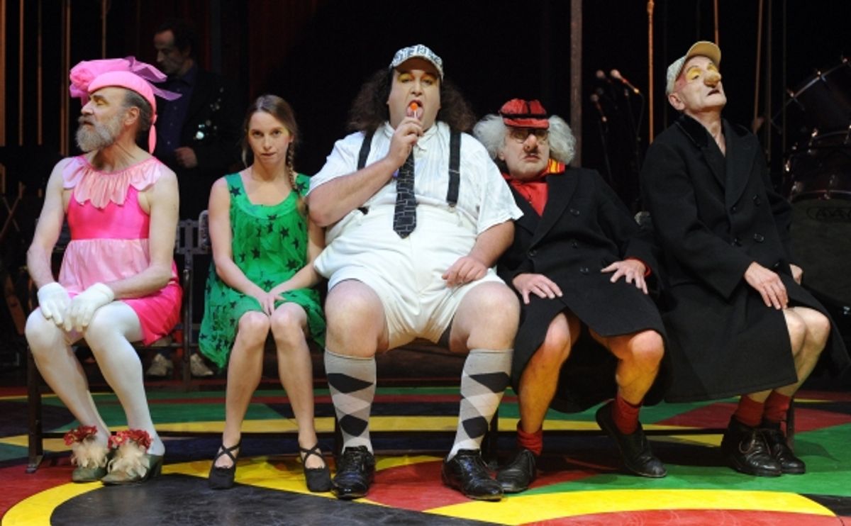 Nov. 2, 2011 - Hamburg, Hamburg, Germany - Actors Caspar Hummel (L-R), Claire Nouteau, Gregory Miege, Patrice Pusol and NoÃ�'Æ’Ã‚Âªl Verges rehearse a part of 'Cirque Nono' at the Fliegende Bauten theatre in Hamburg, Germany, 02 November 2011. The show cel at 