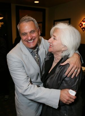 LOS ANGELES, CA - NOVEMBER 6: Writer/Director Morris Panych (L) and cast member Olympia Dukakis (R) hug during the party for the opening night performance of "Vigil" at Center Theatre Group's Mark Taper Forum on November 6, 2011 in Los Angeles, California @ BroadwayWorld LOS ANGELES, CA - NOVEMBER 6: Writer/Director Morris Panych (L) and cast member Olymp Photo