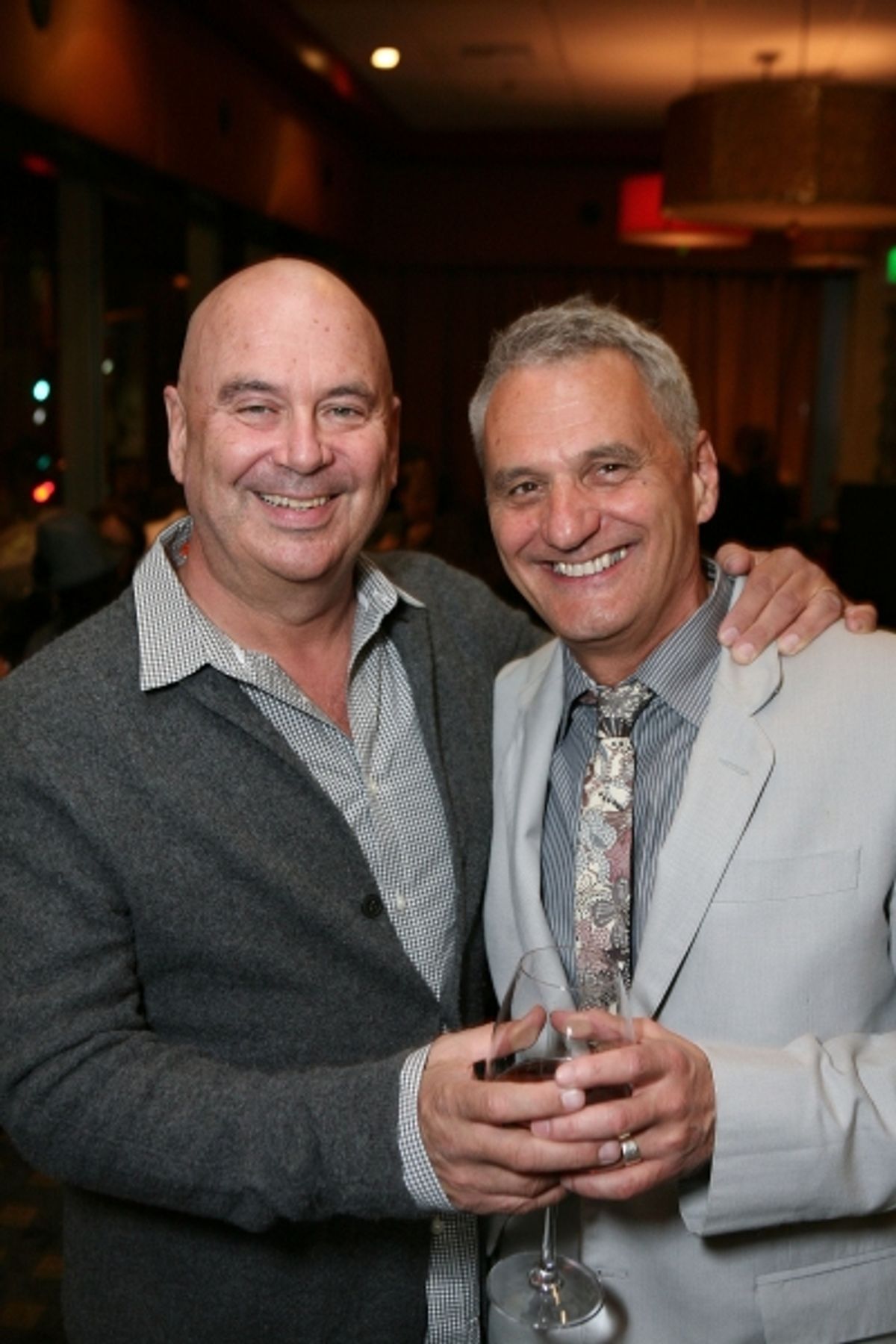 LOS ANGELES, CA - NOVEMBER 6: Set Designer/Costume Designer Ken MacDonald (L) and Writer/Director Morris Panych (R) pose during the party for the opening night performance of 'Vigil' at Center Theatre Group's Mark Taper Forum on November 6, 2011 in Los An at 