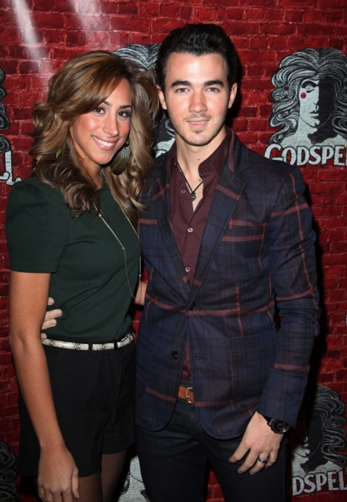 Kevin Jonas & wife Danielle Deleasa arriving for the Opening Night Performance of the Broadway Revival of 'Godspell' at Circle in the Square Theatre in New York City. at 
