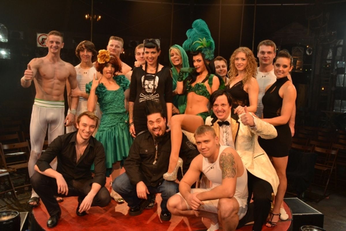 Jude Pfaff and Rachel Federoff with Absinthe cast at 